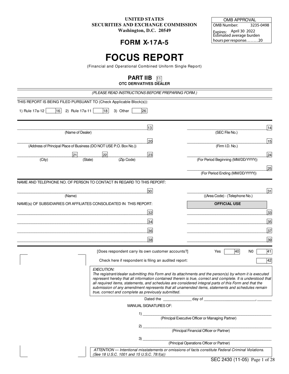Form X-17A-5 (SEC Form 2430) Part IIB Focus Report, Page 1