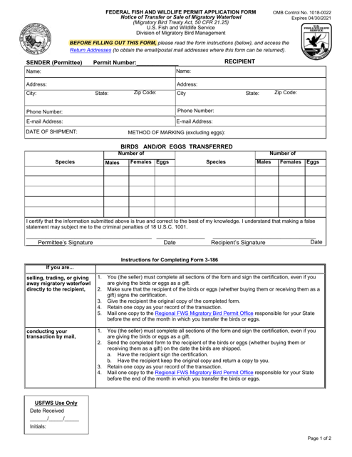 FWS Form 3-186  Printable Pdf