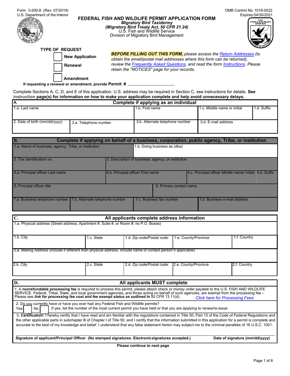 Fws Form 3 0 8 Download Fillable Pdf Or Fill Online Federal Fws Permit Application Form Migratory Bird Taxidermy Templateroller