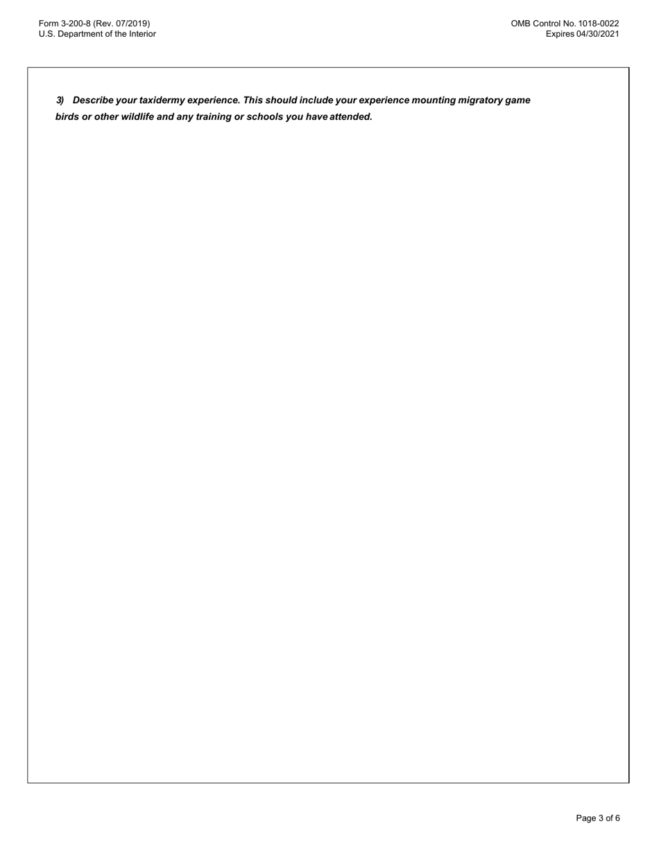 FWS Form 3-200-8 Federal FWS Permit Application Form: Migratory Bird - Taxidermy, Page 3