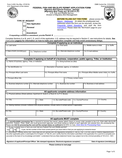FWS Form 3-200-10A  Printable Pdf