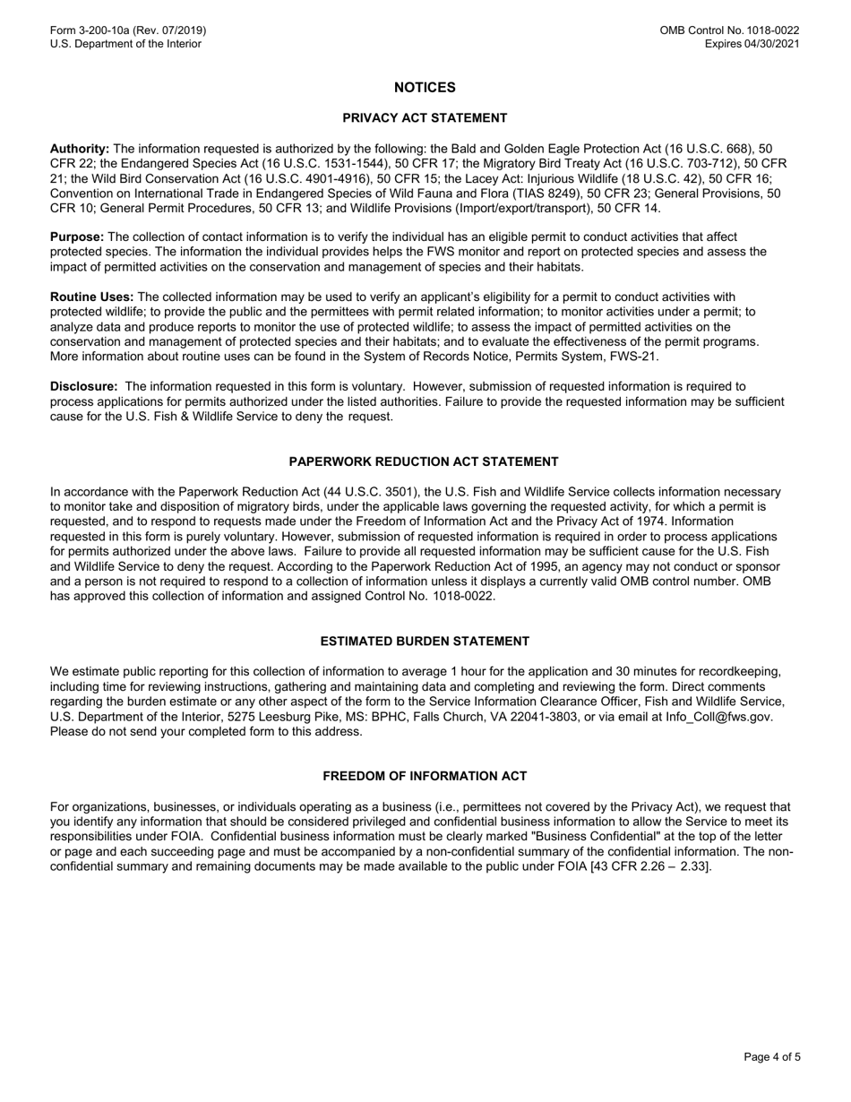 FWS Form 3-200-10A Federal FWS License / Permit Application Form: Migratory Bird - Special Purpose - Salvage, Page 5