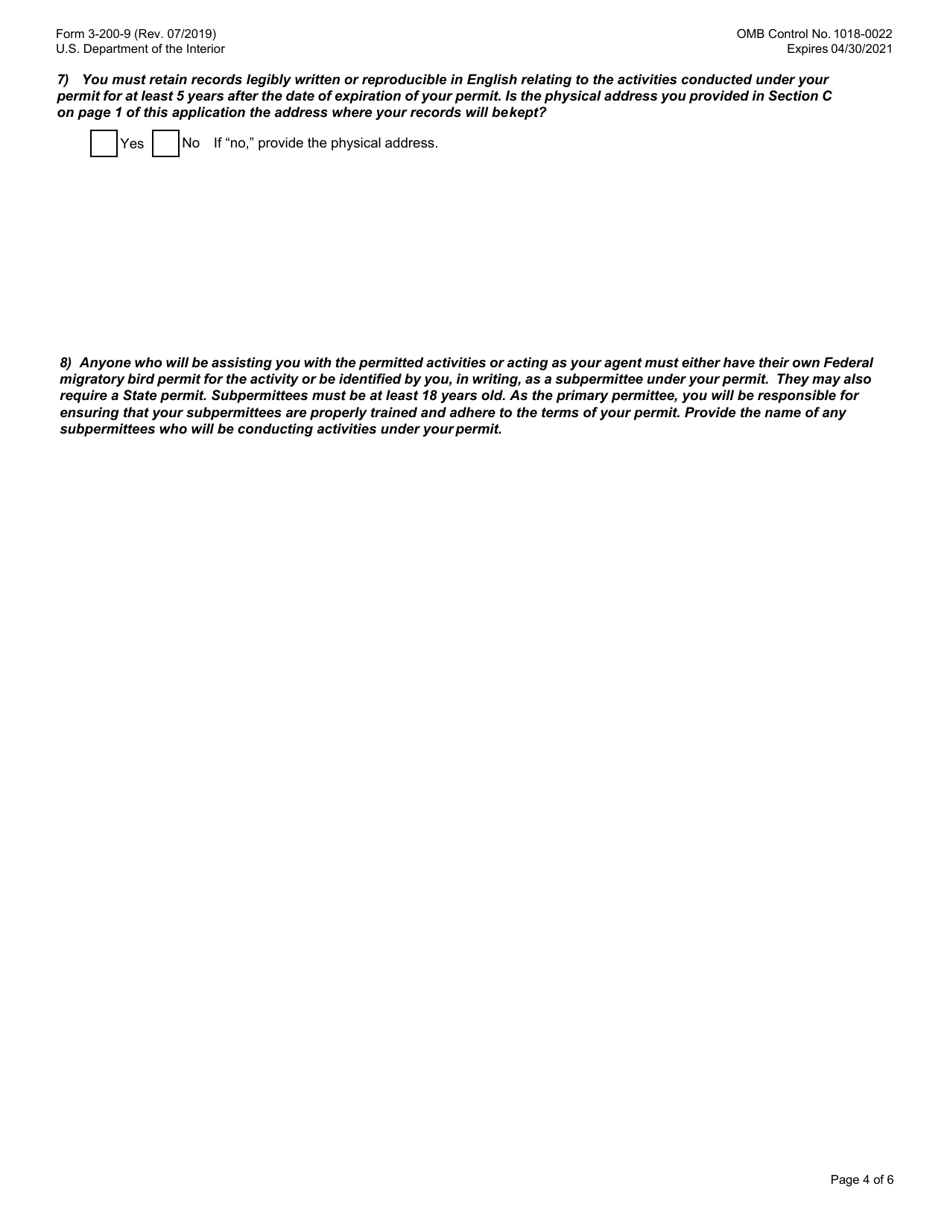 FWS Form 3-200-9 Federal FWS License / Permit Application Form: Waterfowl Sale and Disposal, Page 4