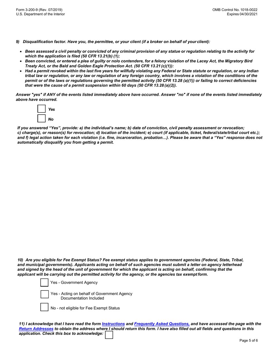 FWS Form 3-200-9 Federal FWS License / Permit Application Form: Waterfowl Sale and Disposal, Page 5