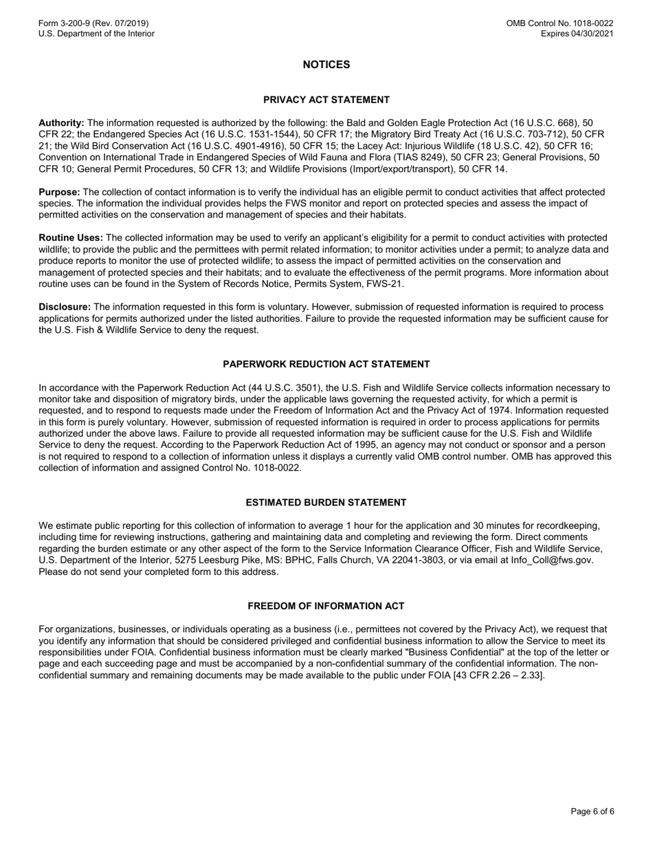 FWS Form 3-200-9 Federal FWS License / Permit Application Form: Waterfowl Sale and Disposal, Page 6