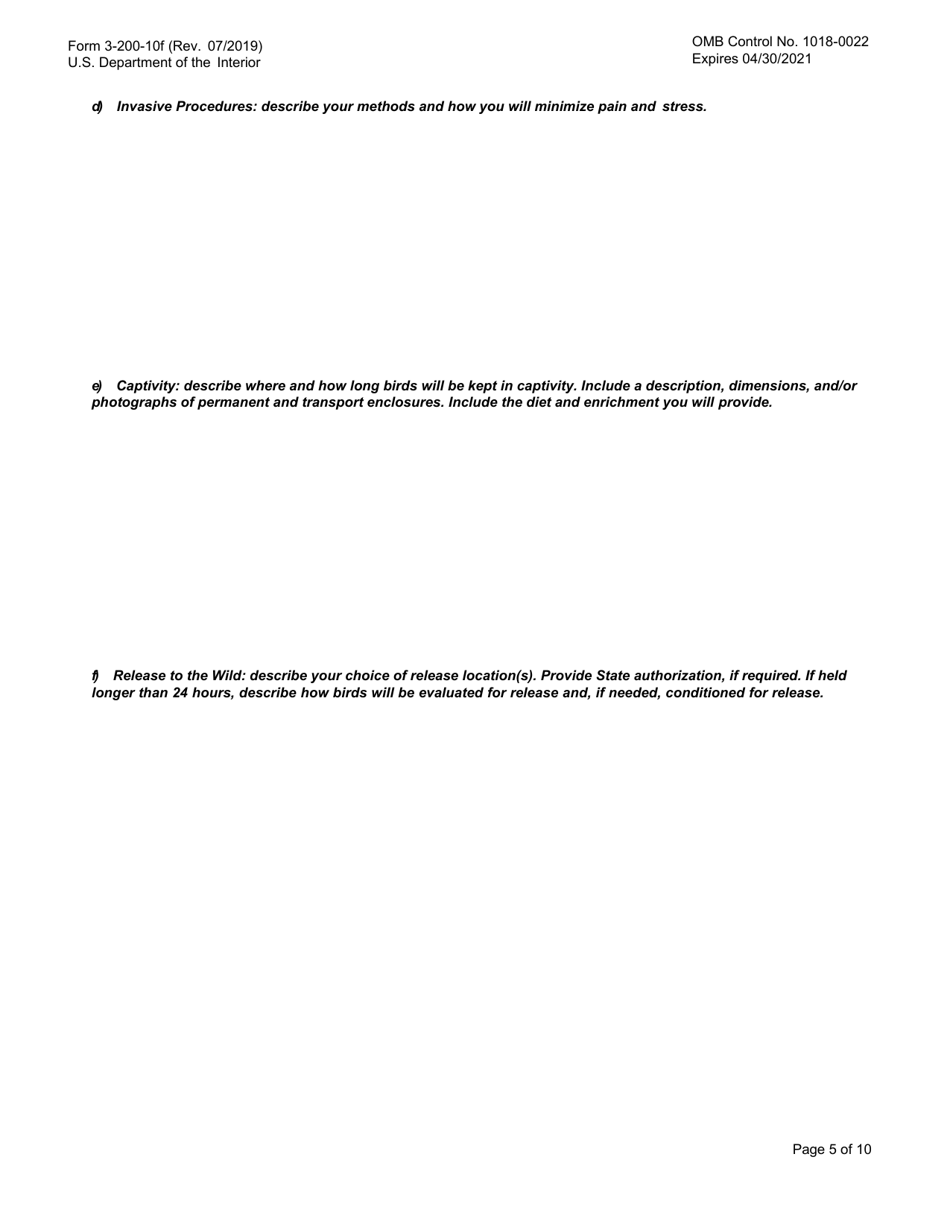 FWS Form 3-200-10F Federal Fish and Wildlife Permit Application Form: Migratory Bird Special Purpose - Miscellaneous, Page 5