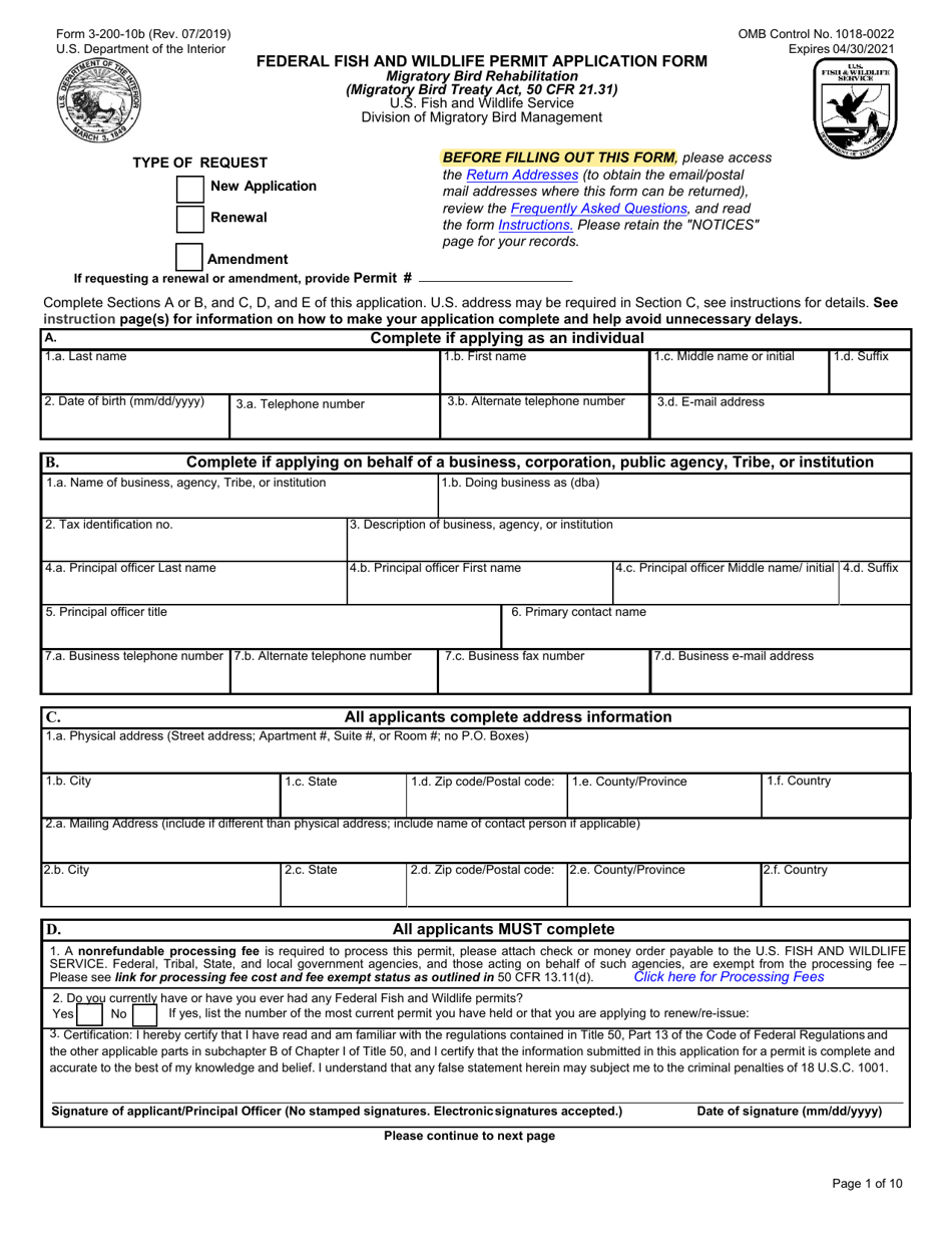 FWS Form 3-200-10B Download Fillable PDF or Fill Online Federal Fish