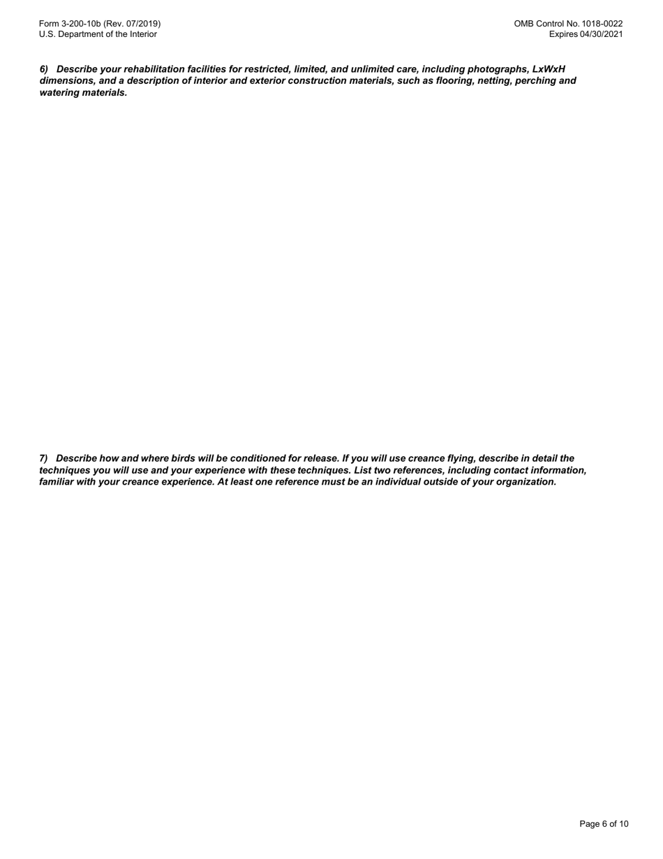 FWS Form 3-200-10B Federal Fish and Wildlife License / Permit Application Form: Migratory Bird Rehabilitation, Page 6