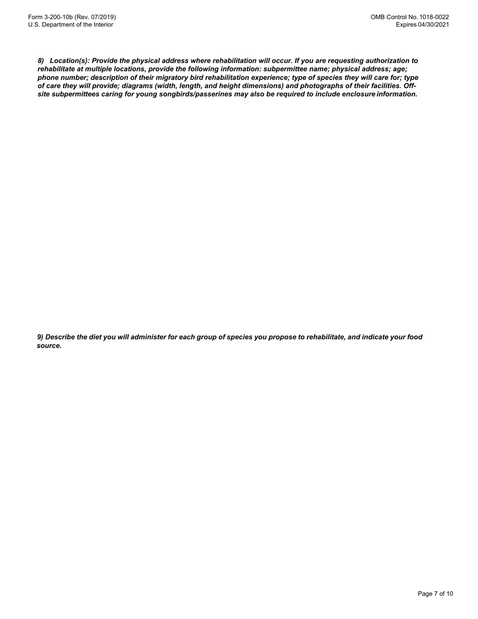 FWS Form 3-200-10B Federal Fish and Wildlife License / Permit Application Form: Migratory Bird Rehabilitation, Page 7