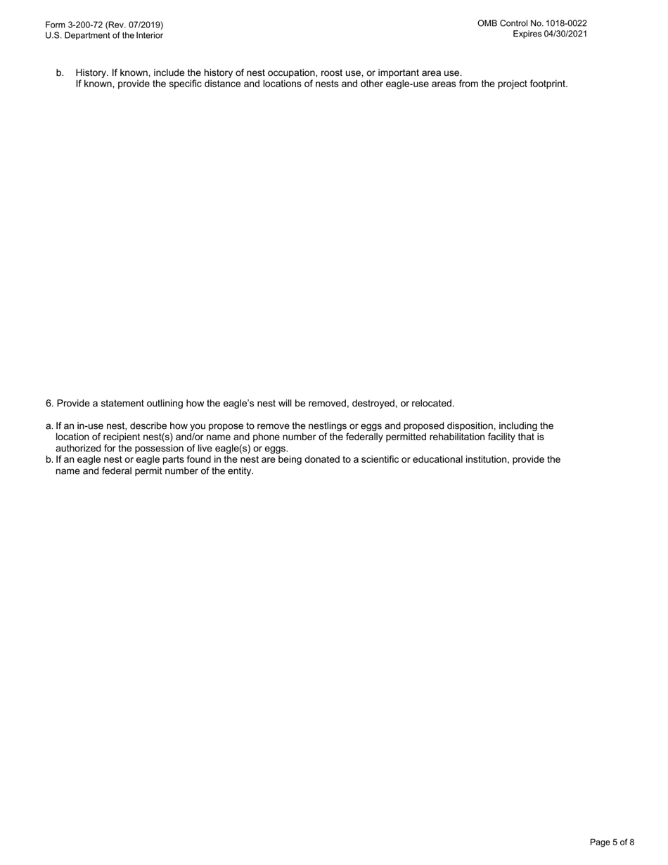 FWS Form 3-200-72 Federal Fish and Wildlife Permit Application Form: Eagle Nest Take, Page 5