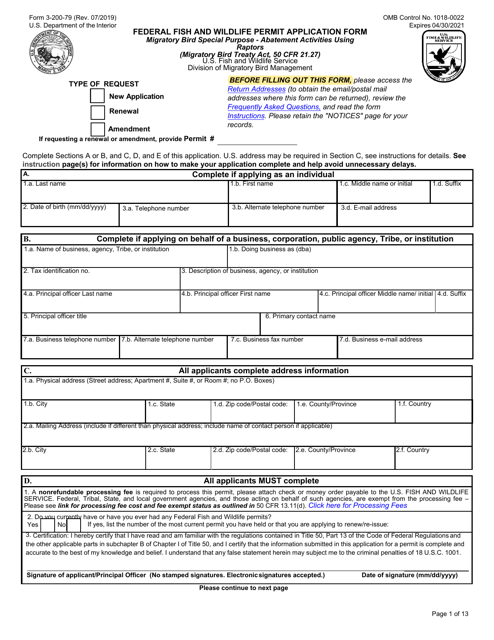 FWS Form 3-200-79  Printable Pdf