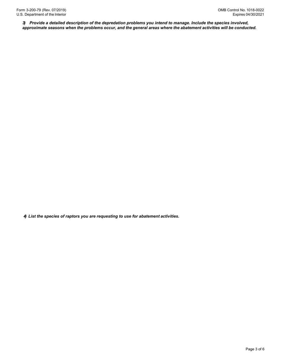 FWS Form 3-200-79 Permit Application Form: Special Purpose: Abatement Activities Using Raptors, Page 3
