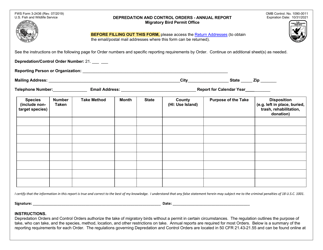FWS Form 3-2436 Depredation and Control Orders - Annual Report