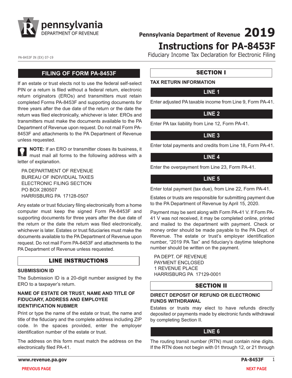 Form PA-8453F Pennsylvania Fiduciary Income Tax Declaration for Electronic Filing - Pennsylvania, Page 3
