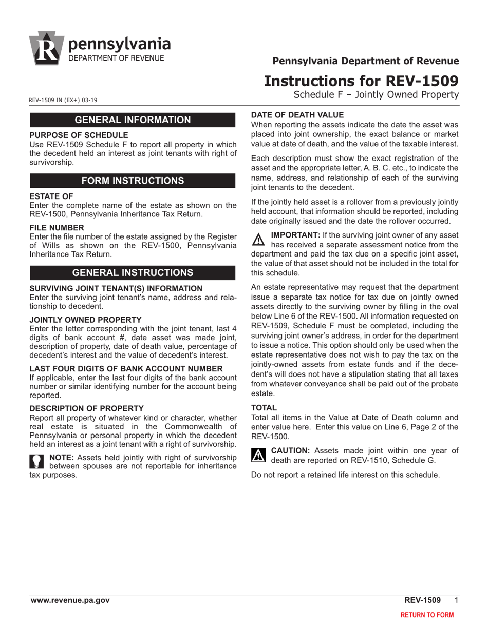 Form REV-1509 Schedule F Jointly-Owned Property - Pennsylvania, Page 3