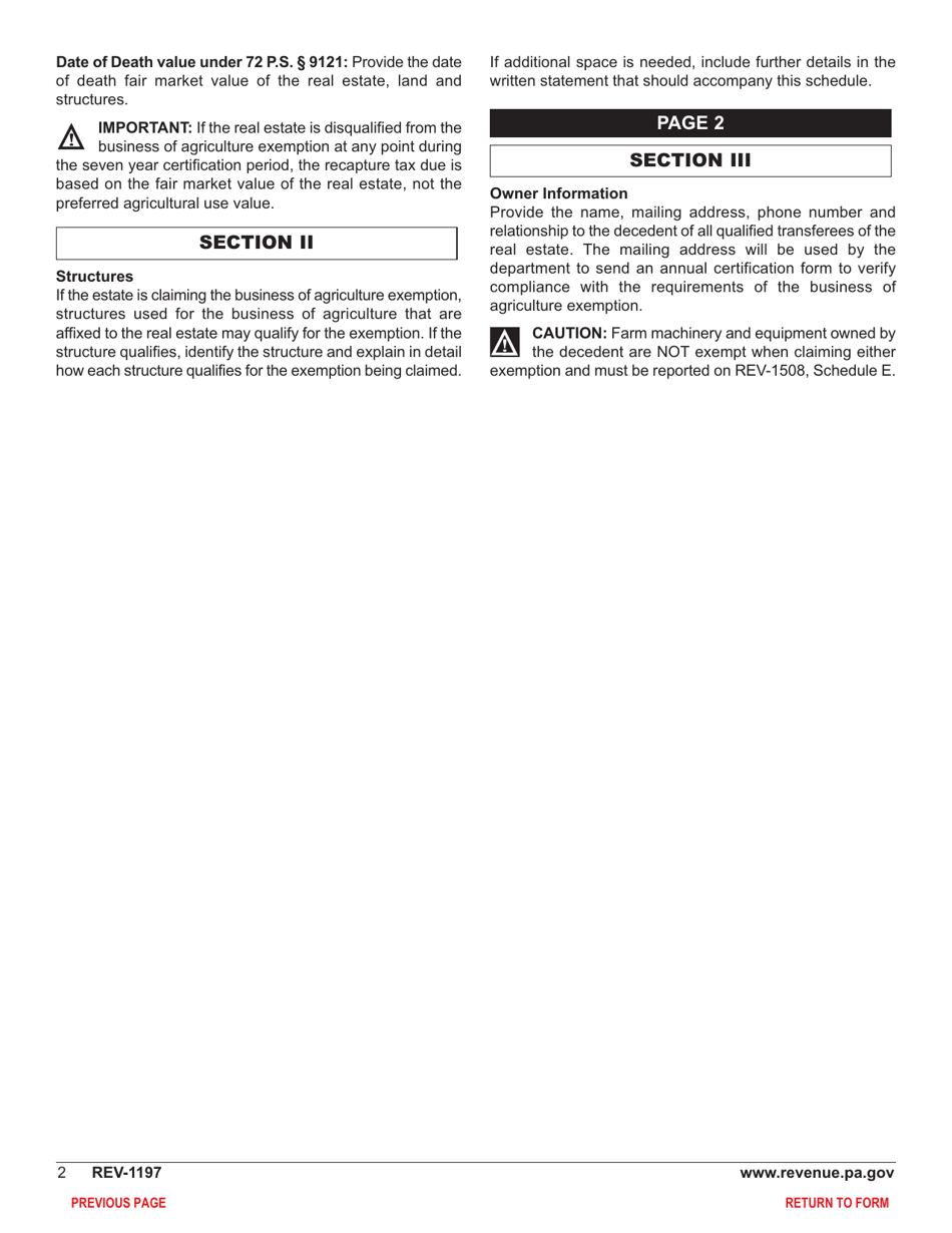 Form REV-1197 Schedule AU Agricultural Use Exemptions - Pennsylvania, Page 4