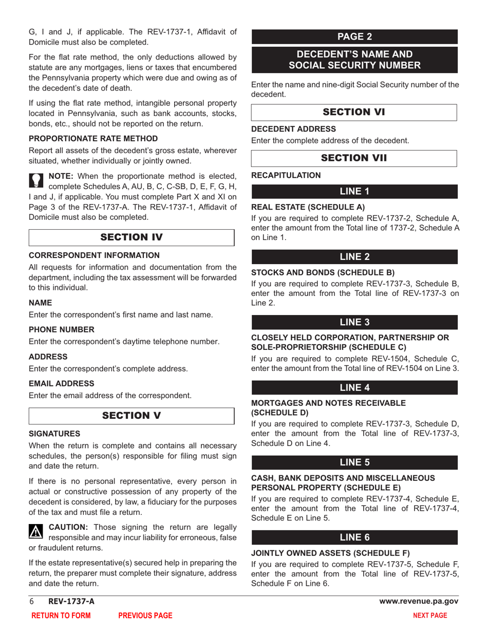 Form REV1737A Download Fillable PDF or Fill Online Inheritance Tax Return Nonresident