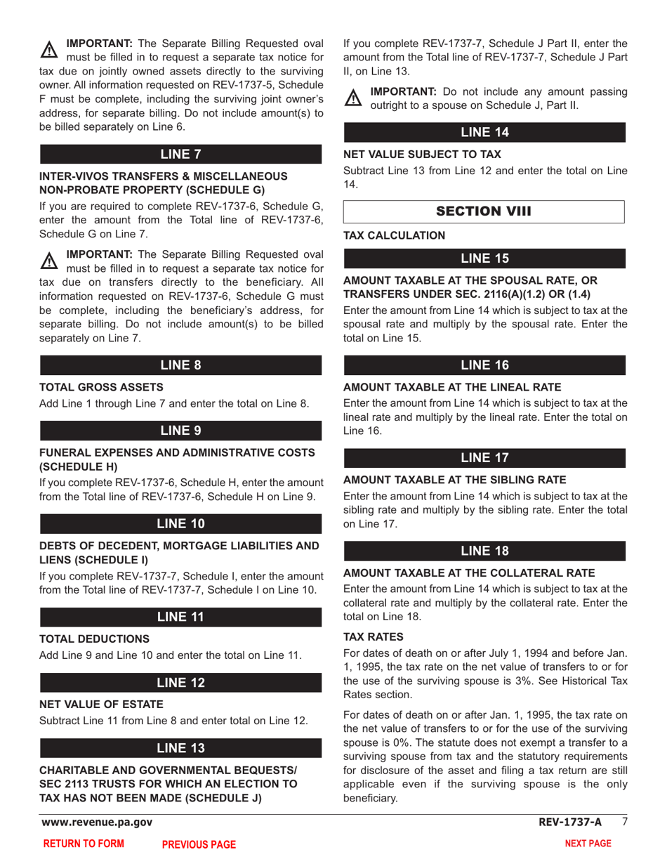 Form REV1737A Download Fillable PDF or Fill Online Inheritance Tax Return Nonresident