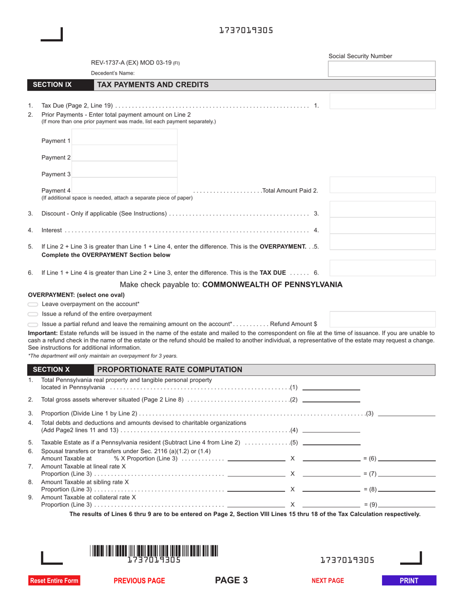 Form Rev 1737 A Download Fillable Pdf Or Fill Online Inheritance Tax Return Nonresident 1969