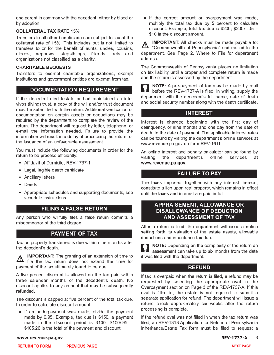 Form REV1737A Download Fillable PDF or Fill Online Inheritance Tax Return Nonresident