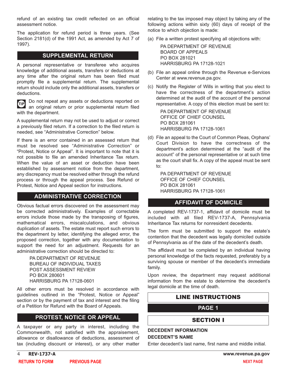 Form REV1737A Download Fillable PDF or Fill Online Inheritance Tax Return Nonresident