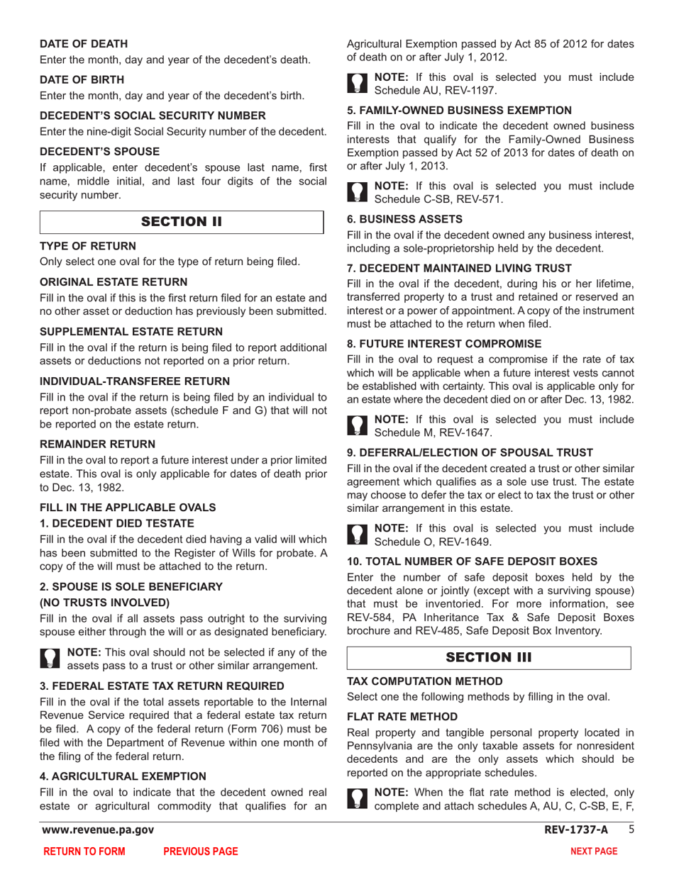 Form REV1737A Download Fillable PDF or Fill Online Inheritance Tax Return Nonresident