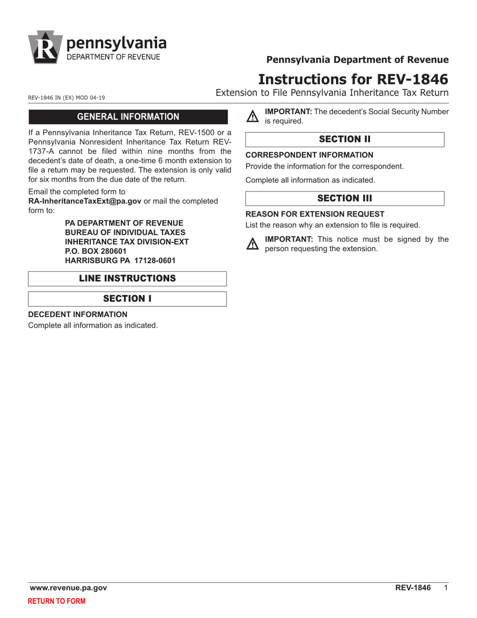 Form REV-1846 Extension to File Pennsylvania Inheritance Tax Return - Pennsylvania, Page 3