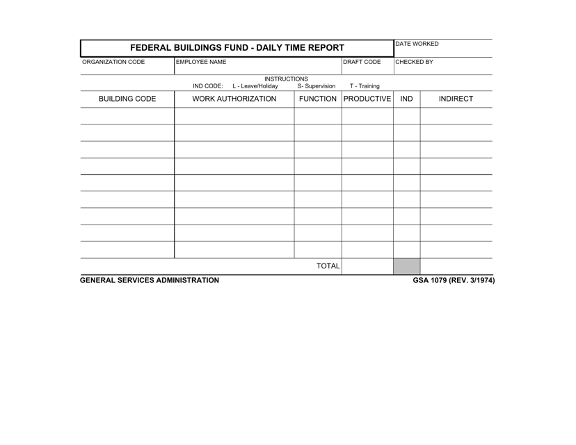 GSA Form 1079 Federal Buildings Fund - Daily Time Report