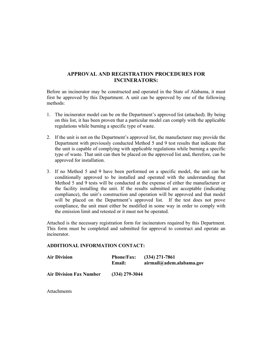ADEM Form 52 Registration Form for the Construction, Installation, or Modification of an Incinerator - Alabama, Page 1