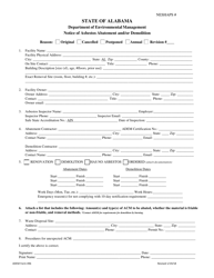 ADEM Form 496 Notice of Asbestos Abatement and/or Demolition - Alabama