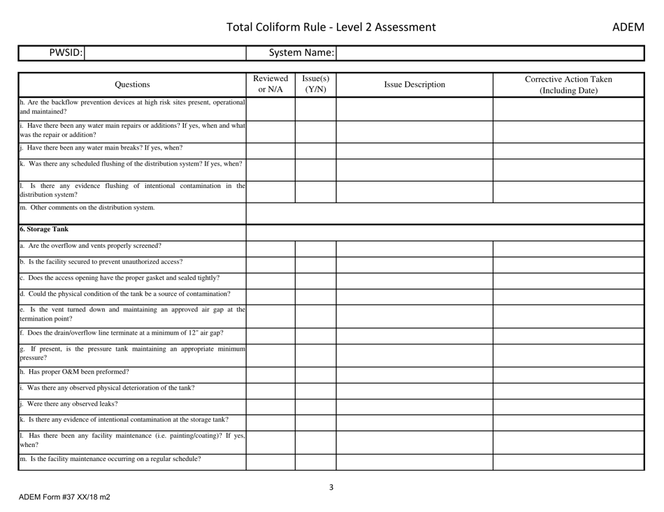 ADEM Form 37 Total Coliform Rule - Level 2 Assessment - Alabama, Page 3