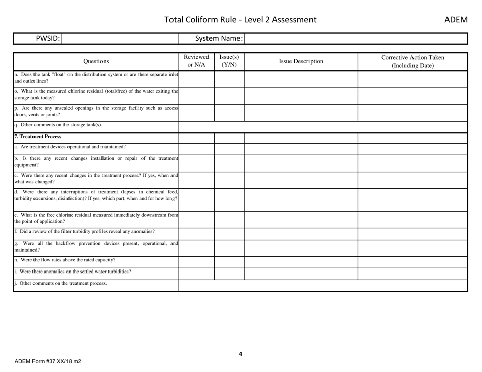 ADEM Form 37 Total Coliform Rule - Level 2 Assessment - Alabama, Page 4