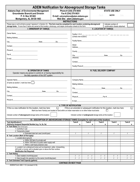 ADEM Form 283  Printable Pdf