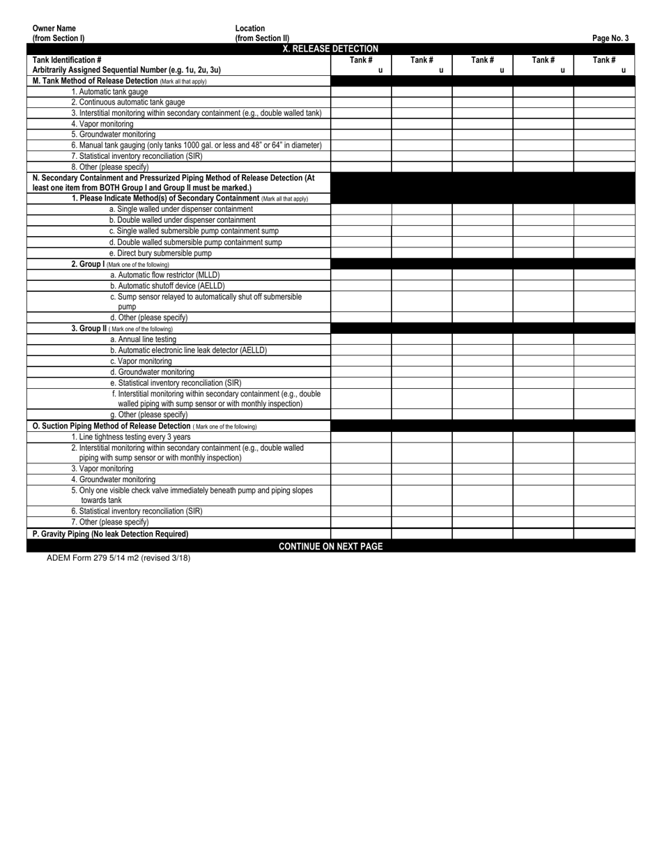 ADEM Form 279 ADEM Notification for Underground Storage Tanks - Alabama, Page 3