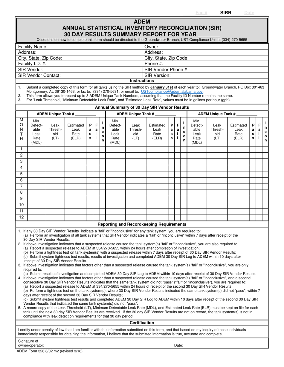ADEM Form 326 - Fill Out, Sign Online and Download Printable PDF ...