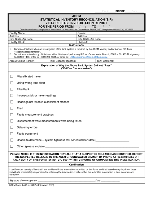 ADEM Form 460  Printable Pdf
