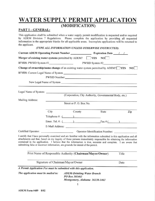 ADEM Form 489  Printable Pdf