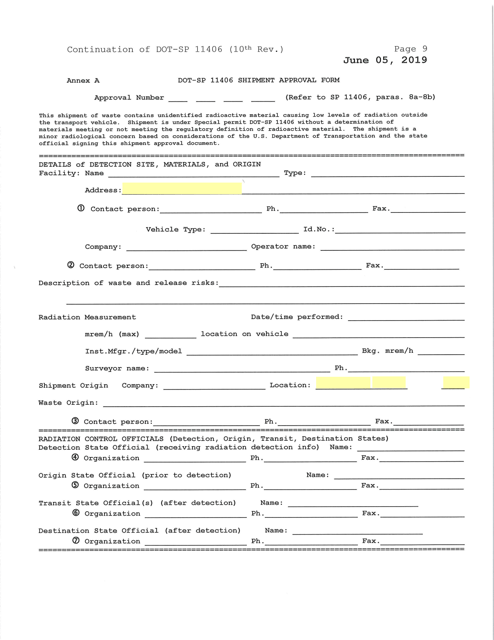 Form DOT-SP11406 Annex A  Printable Pdf