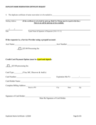 Duplicate Name Reservation Certificate Request Form - Alabama, Page 2