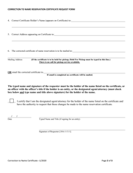 Correction to Name Reservation Certificate Request Form (Domestic or Foreign) - Alabama, Page 2