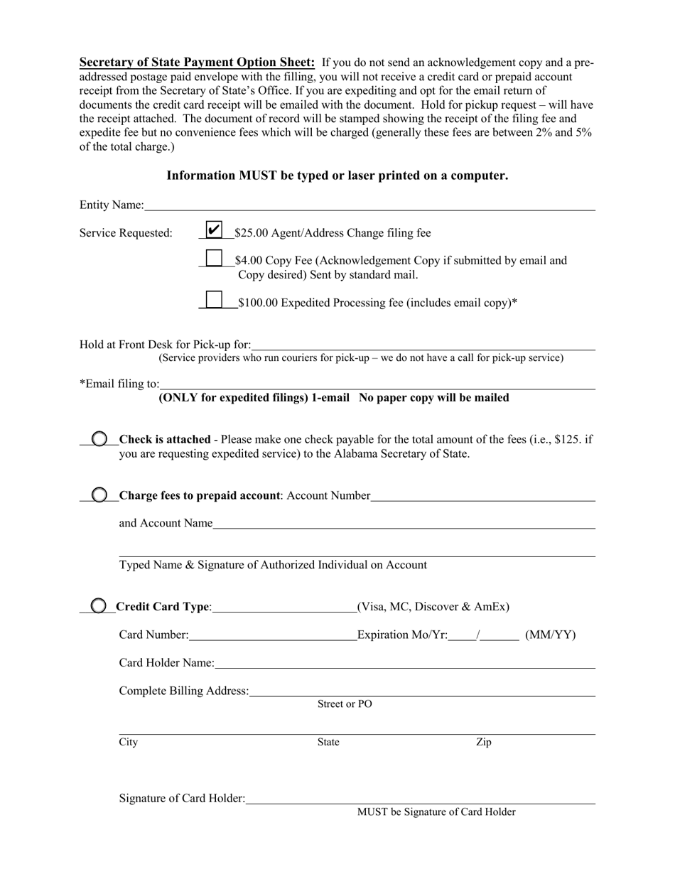 Change by Agent of Agent Name and / or Registered Office Address - Alabama, Page 3