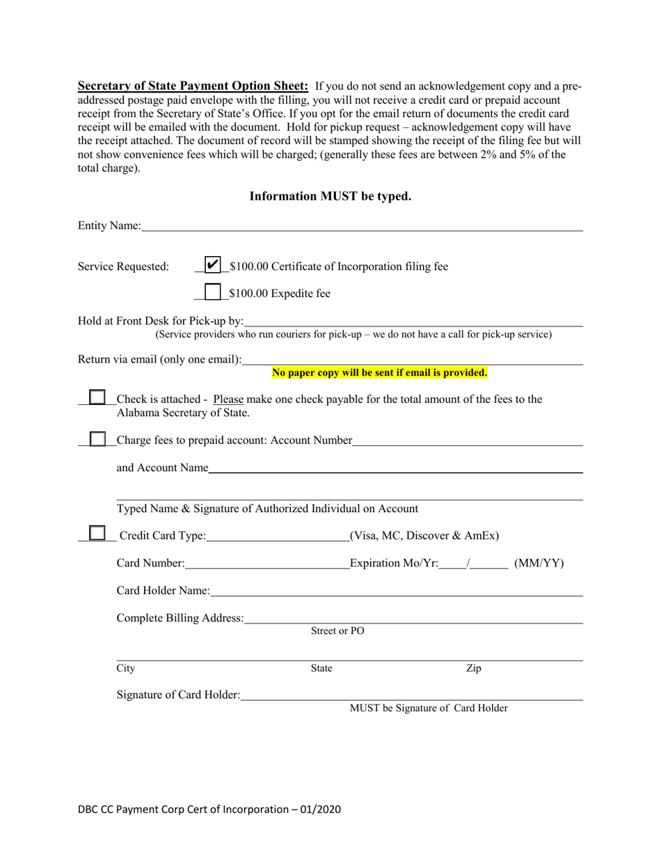 Domestic Business Corporation Certificate of Incorporation - Alabama, Page 4