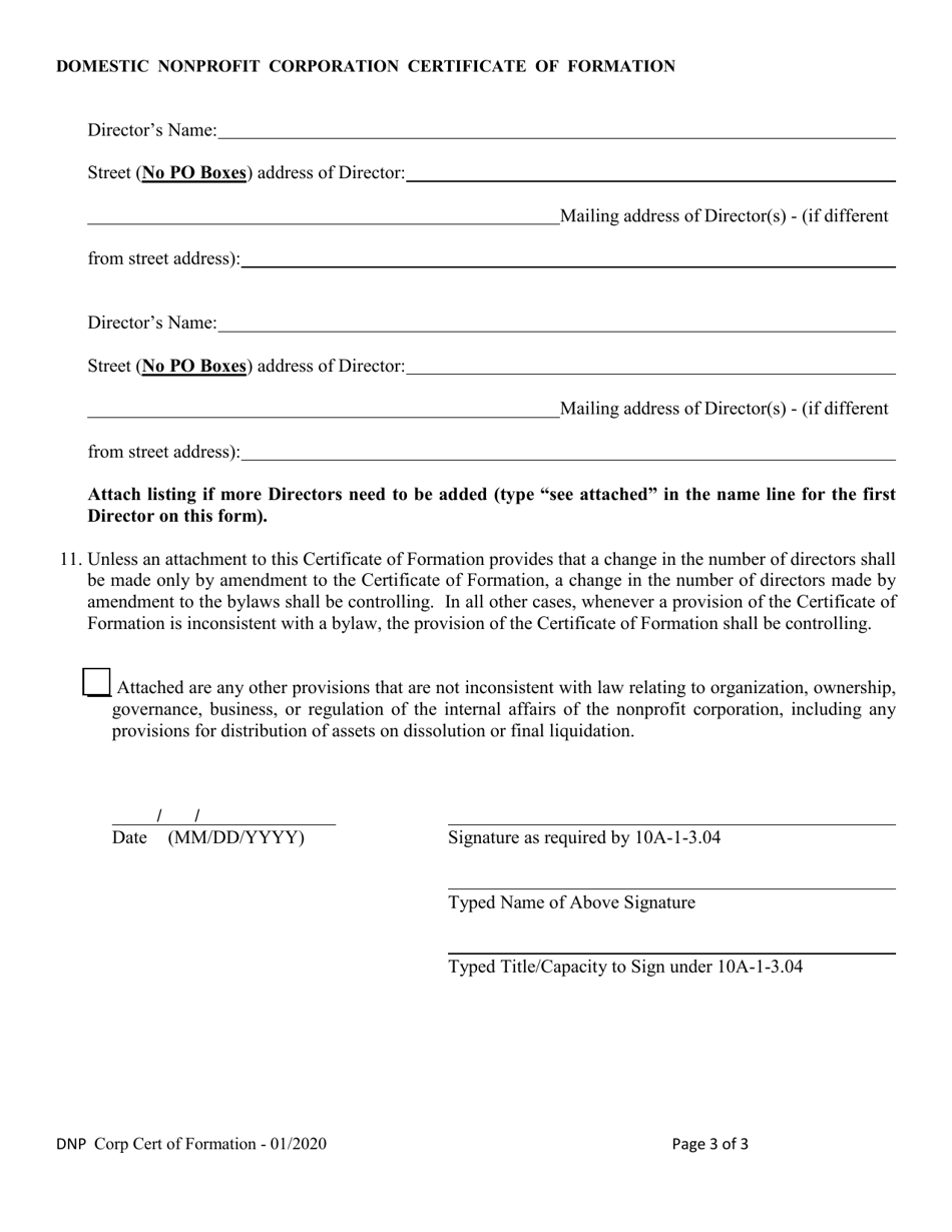 Domestic Nonprofit Corporation Certificate of Formation - Alabama, Page 3