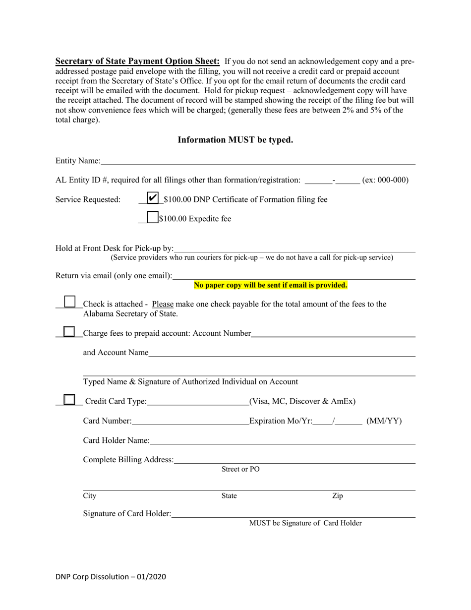Domestic Nonprofit Corporation Certificate of Formation - Alabama, Page 4