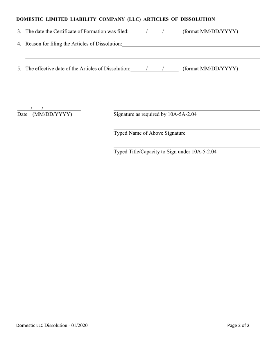 Domestic Limited Liability Company (LLC) Articles of Dissolution - Alabama, Page 2