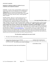Domestic Limited Liability Company (LLC) Certificate of Reinstatement - Alabama
