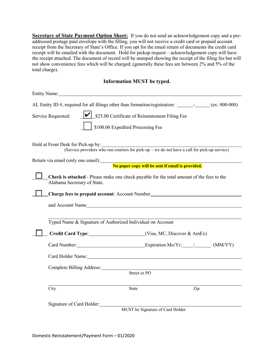 Domestic Limited Liability Company (LLC) Certificate of Reinstatement - Alabama, Page 3