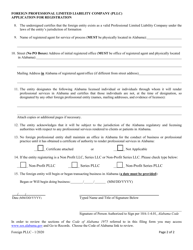 Foreign Professional Limited Liability Company (Pllc) Application for Registration - Alabama, Page 2