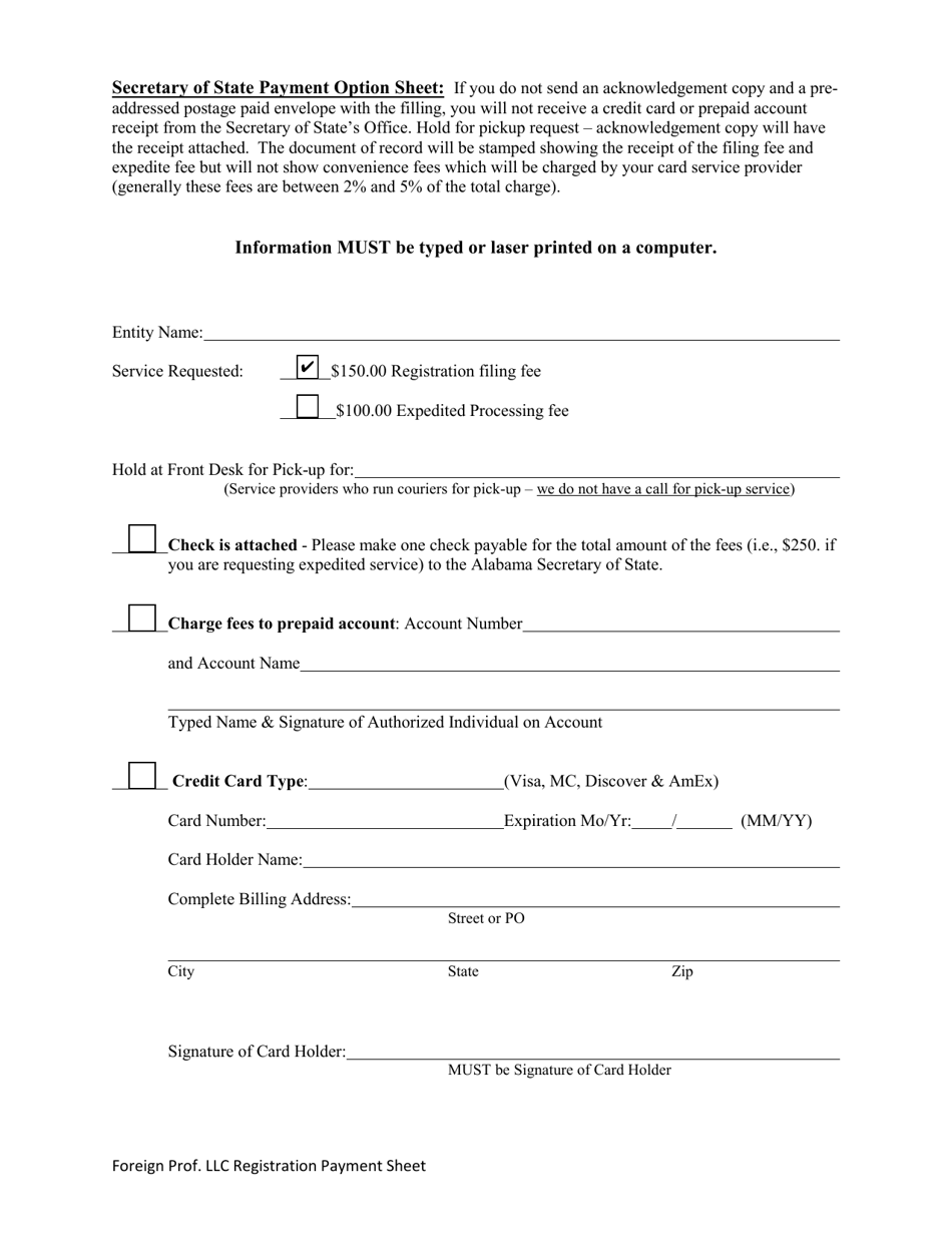 Foreign Professional Limited Liability Company (Pllc) Application for Registration - Alabama, Page 3