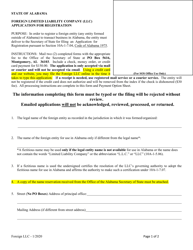 Document preview: Foreign Limited Liability Company (LLC) Application for Registration - Alabama